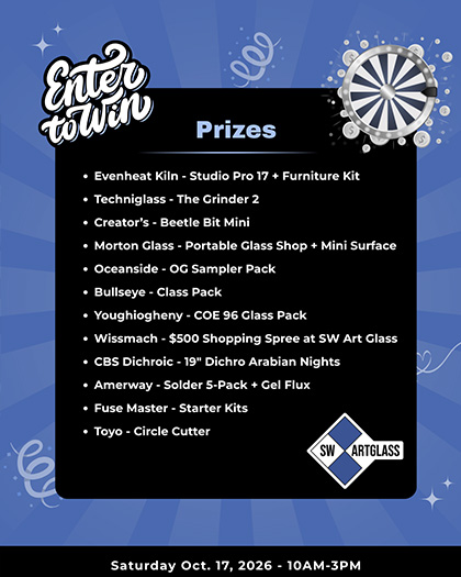 Raffle Prize list for 2026 Glasstoberfest at SW Art Glass